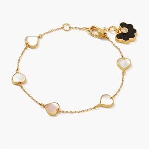 KATE SPADE 🤍 Spade Flower Mother of Pearl Heart Station Bracelet NWT